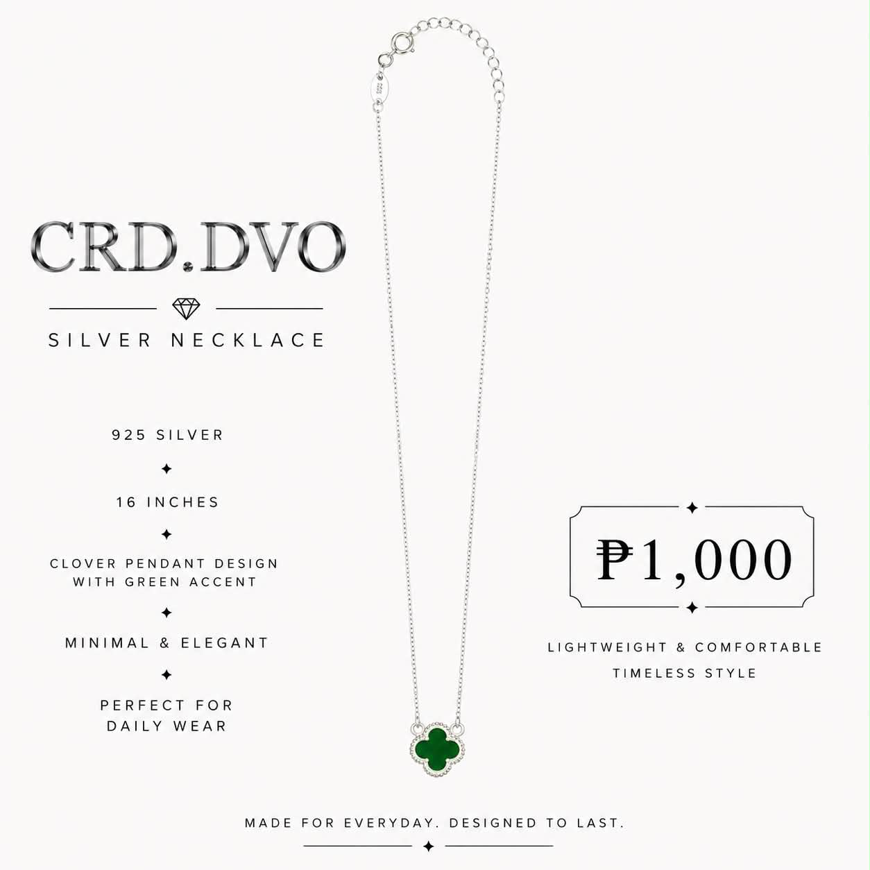 Emerald Clover Silver Necklace