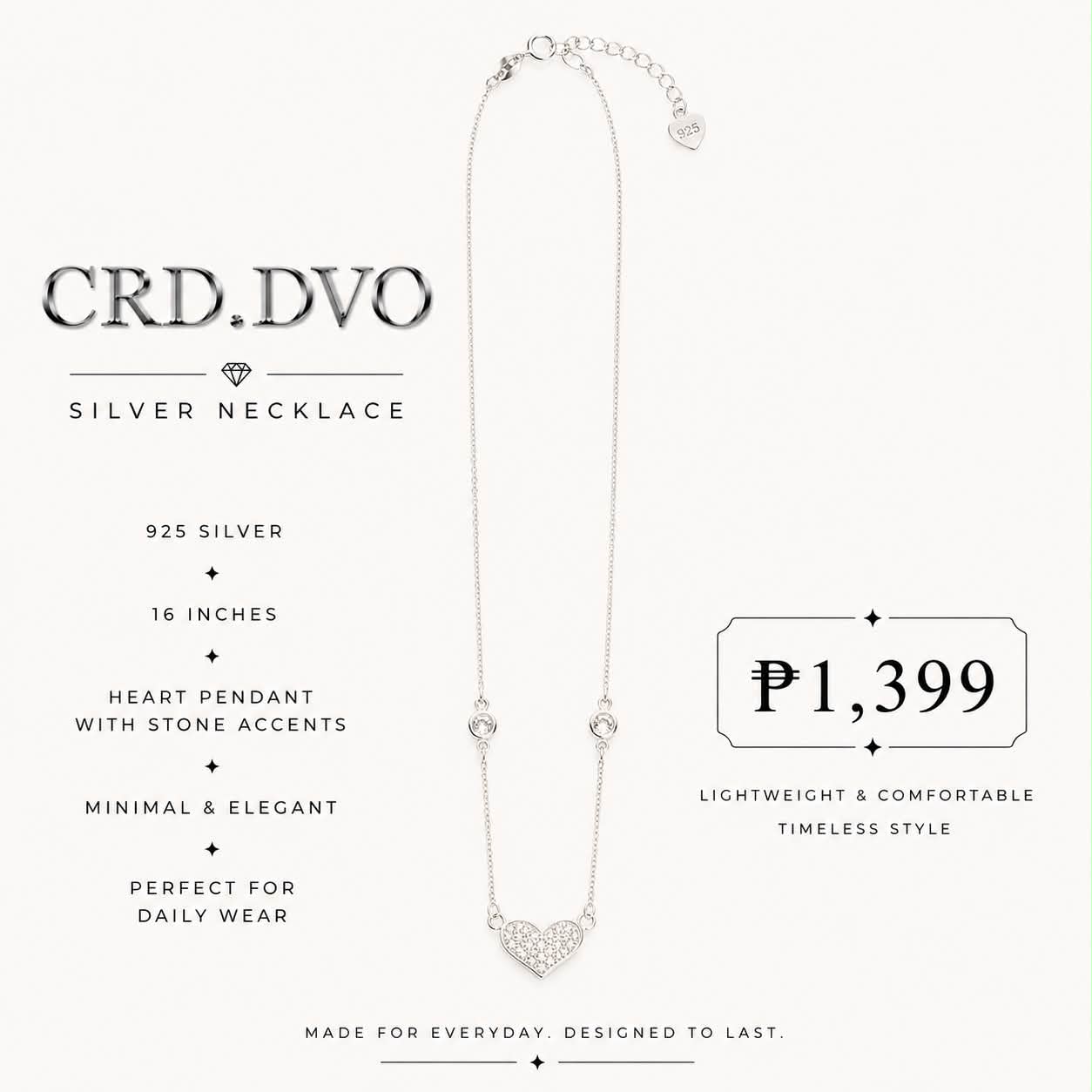 Crystal Heart Silver Necklace