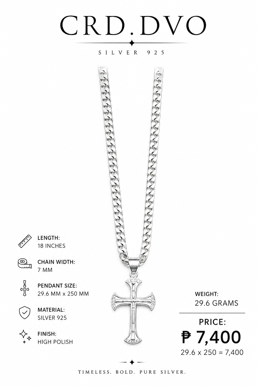 925 Silver Cross Pendant Necklace