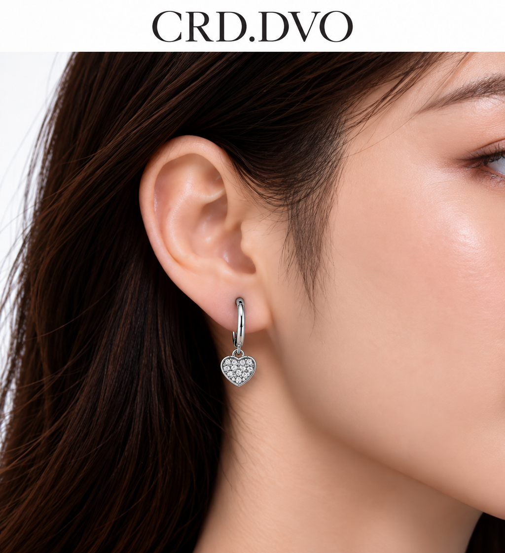 SILVER HEART DANGLING EARRING