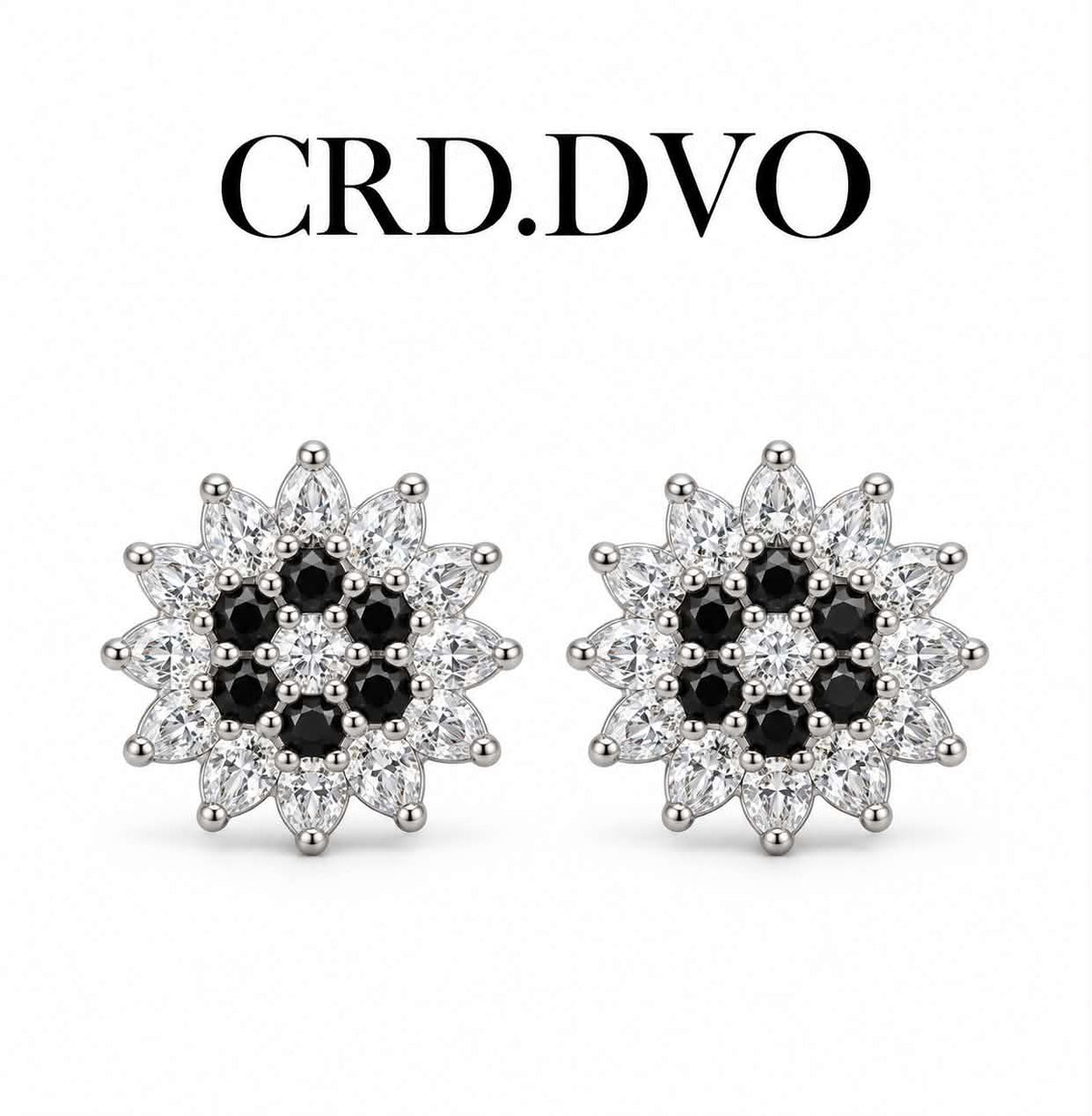 Black & White Floral Crystal Stud Earrings