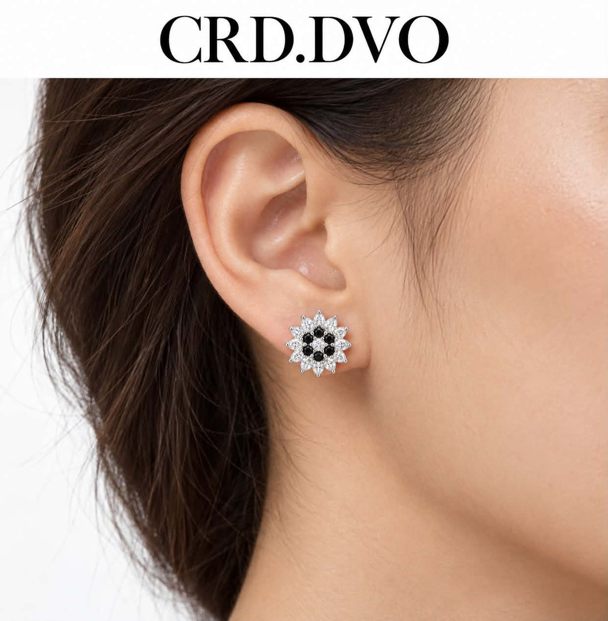 Black & White Floral Crystal Stud Earrings