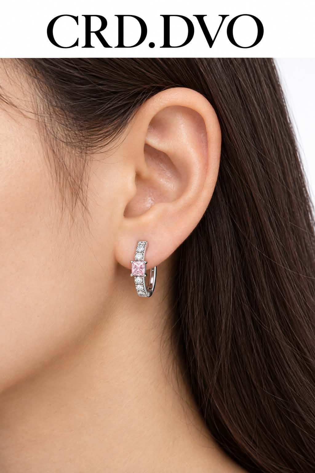 Rosé Élégance Princess-Cut Crystal Hoop Earrings