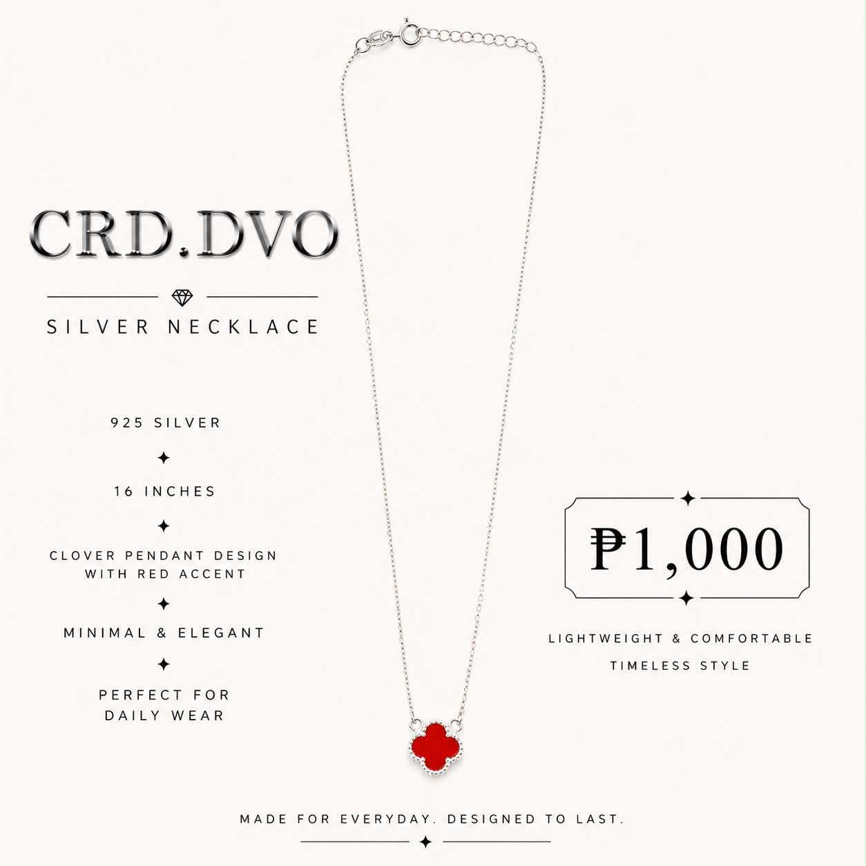 Scarlet Clover Silver Necklace